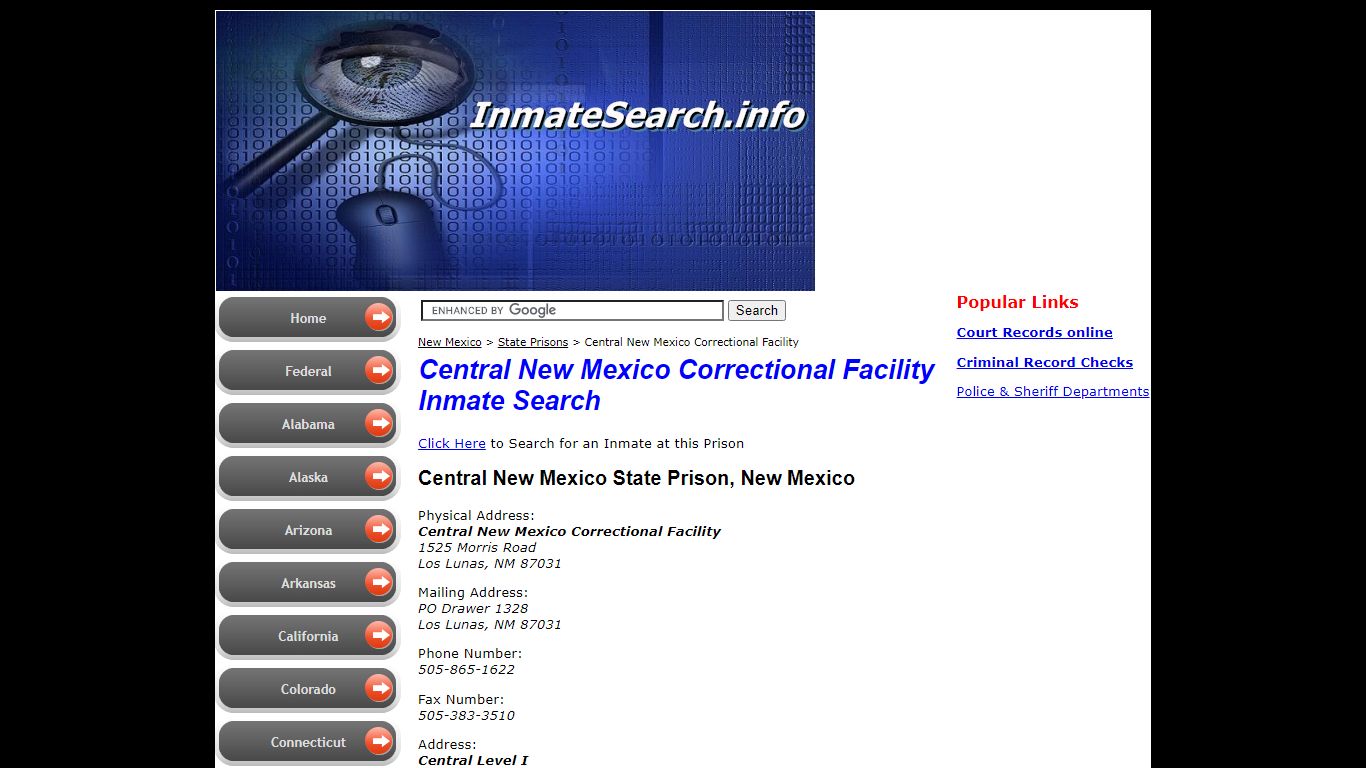 Central New Mexico Correctional Facility inmate search in NM